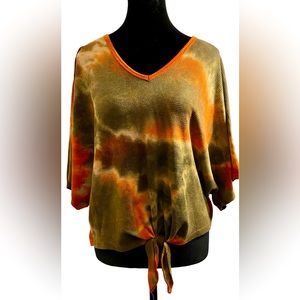 Free Kisses XL Boho Tie Dyed Waffle Knit Top w/ Front Tie.